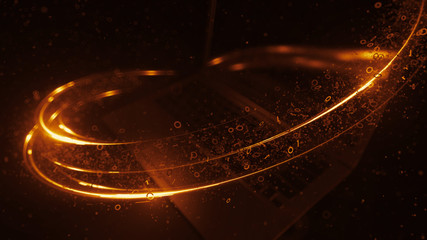 3d render abstract technology background with light and binary digit particles.