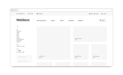 blank white web store template mock up isolated, 3d rendering. clear web page interface mockup. inte
