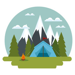 Wall Mural - camping zone with tent scene