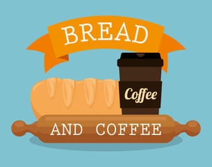 Wall Mural - delicious french bread and coffee label