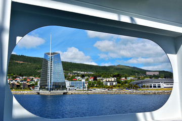 Poster - Molde  town in More og Romsdal county, Norway. View from the ferry.
