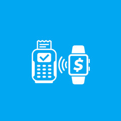 Sticker - Contactless payment with pos terminal and smart watch vector icon