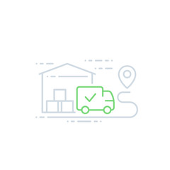 Sticker - warehouse and van, delivery icon, line art