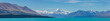 Panoramic view of Mount Cook mountain range with the beautiful turquoise waters of Lake Pukaki, South Island, New Zealand