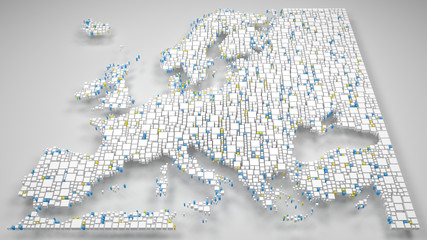 Wall Mural - 3D Map of Europe | 3d Rendering, mosaic of little bricks - White and flag colors. A number of 4208 little boxes are accurately inserted into the mosaic