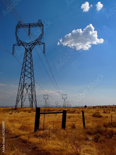 Fotografie, Obraz Tower for the transmission of power stands out against a beautiful sky