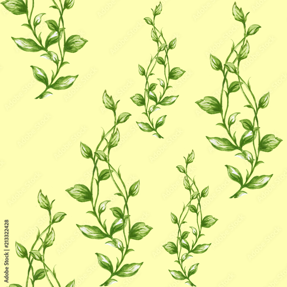 Watercolor seamless botanical leaves pattern - obrazy, fototapety, plakaty 