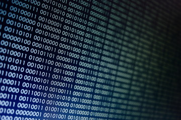 blocks of binary data. blockchain concept. blue background with computer digital binary code bit num