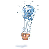 Fototapeta Dziecięca - Strichmännchen im Heißluftballon voll mit Zahnrädern