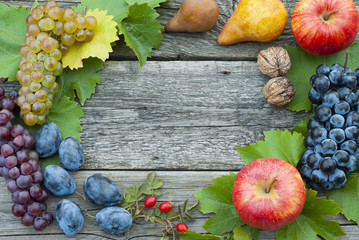 Wall Mural - Fruits frame, wooden