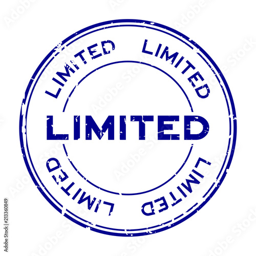 Fotografía Grunge blue limited round rubber seal stamp on white background