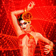 Sexy flamenco dancer in red heart dress with swirling glittering gold background.  Flamenco, the mystery, seduction and beauty are all captured right here with our unique 3d rendered digital model