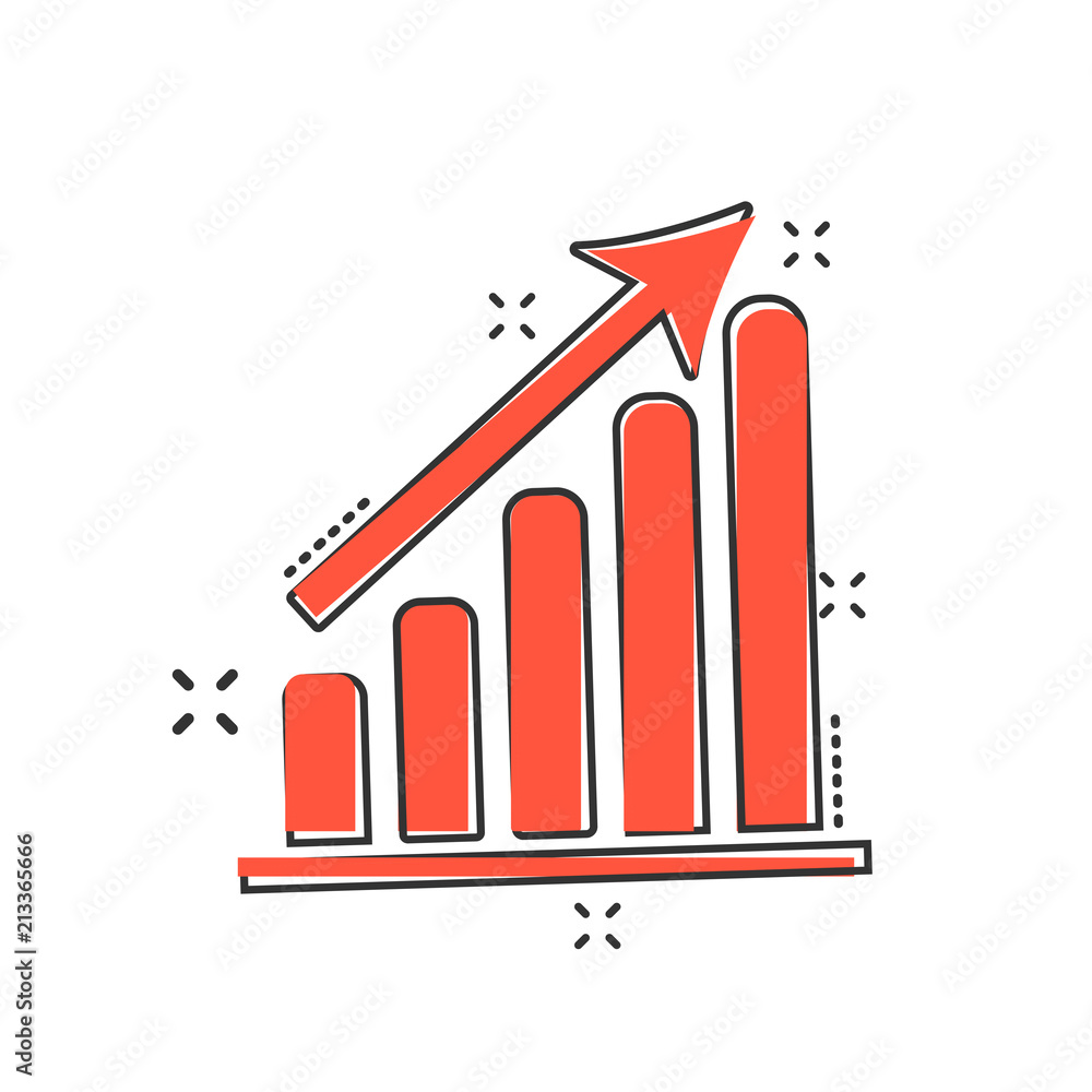 Vector cartoon business graph icon in comic style. Chart sign ...