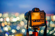 Mirrorless Camera and bettery grip with colorful bokeh