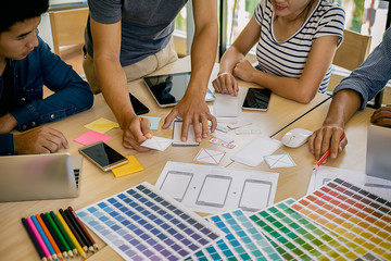 designer drawing web template layout development responsive branding concept