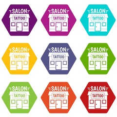 Wall Mural - House tattoo salon icons 9 set coloful isolated on white for web