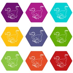 Wall Mural - Purple dinosaur icons 9 set coloful isolated on white for web