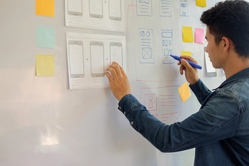 Designer drawing Web template layout development responsive branding Concept