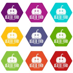 Sticker - Pumpkin icons 9 set coloful isolated on white for web