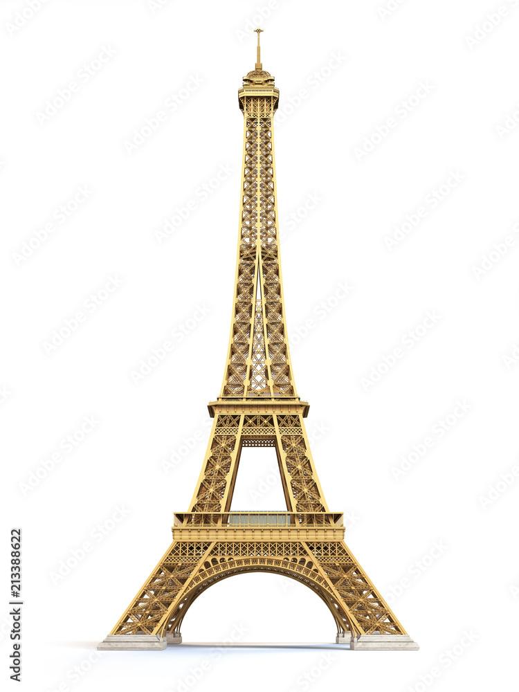 Eiffel Tower golden isolated on a white background - obrazy, fototapety, plakaty 