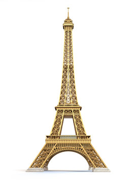 eiffel tower golden isolated on a white background