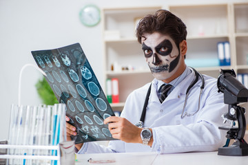 scary monster doctor working in lab