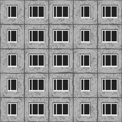 Seamless unified panel house print. Vector grayscale illustration. Original soviet architecture pattern. ESP10.