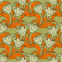 Wall Mural - Seamless pattern with tulips