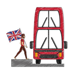 Sticker - man with flag england london double decker bus