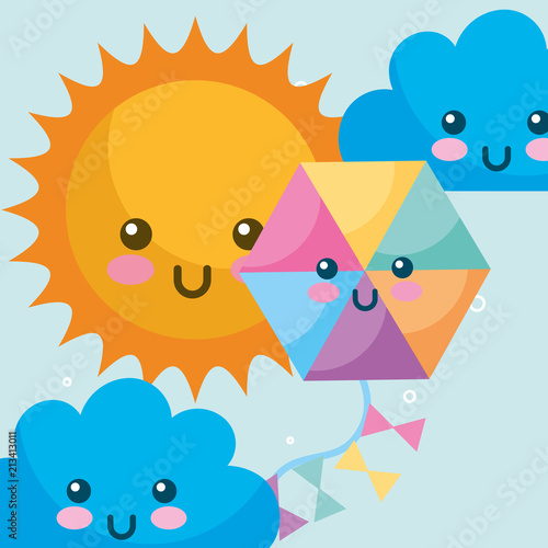 Download Weather Kawaii Sun Clouds And Kite Cartoon Buy This Stock Vector And Explore Similar Vectors At Adobe Stock Adobe Stock