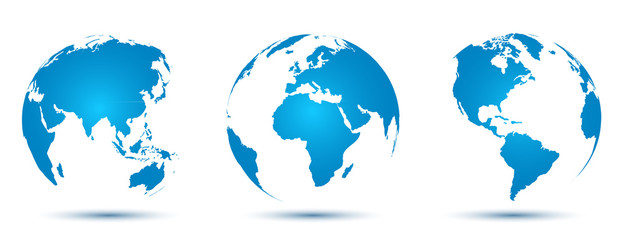 Wall Mural - three 3d globes with world maps - vector