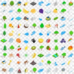 100 land icons set in isometric 3d style for any design vector illustration