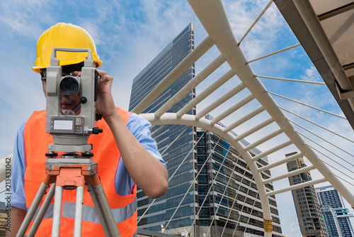 Survey By Theodolite Concept Civil Engineer Checking - 
