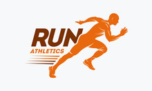 Running Man Silhouette Logo With Finish Ribbon, Marathon Logo Template, Running Club Or Sports Club