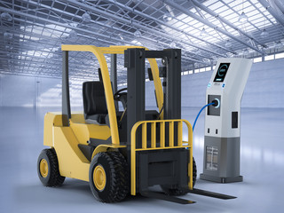 forklift truck charges at station