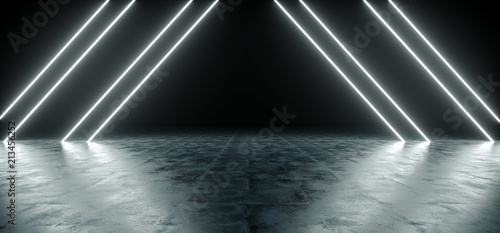 Futuristic Sci Fi Triangle White Neon Tube Lights Glowing In