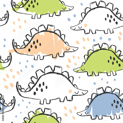 sliczny-dinosaur-i-doodles-bezszwowy-wzor
