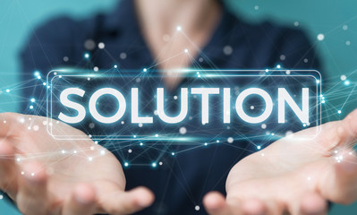 Fototapete - Businesswoman using solution digital text 3D rendering