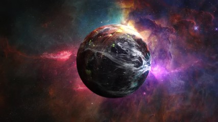 Wall Mural - Abstract planet orbiting in space with an evolving atmosphere with swirling storm clouds