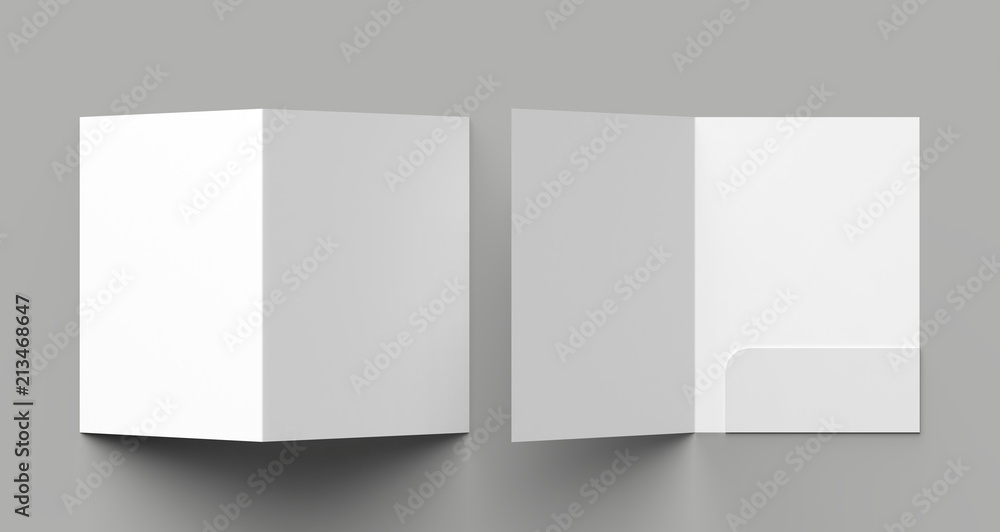 A4 size single pocket reinforced folder mock up isolated on gray background. 3D illustration. - obrazy, fototapety, plakaty 