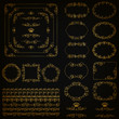 © juli_goncharova - Set of gold decorative hand-drawn floral element, corner, seamless borders, frames, filigree dividers, crown on black background. Page, web site decoration in vintage style. Vector illustration EPS 10