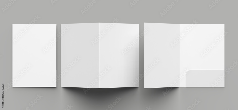A4 size single pocket reinforced folder mock up isolated on gray background. 3D illustration. - obrazy, fototapety, plakaty 
