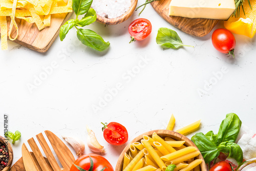 Cuadros en Lienzo Italian food background on white top view.