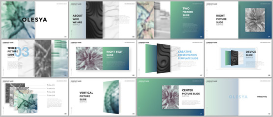 Wall Mural - Minimal presentations design, portfolio vector templates with elements on white background. Multipurpose template for presentation slide, flyer leaflet, brochure cover, report, marketing, advertising.