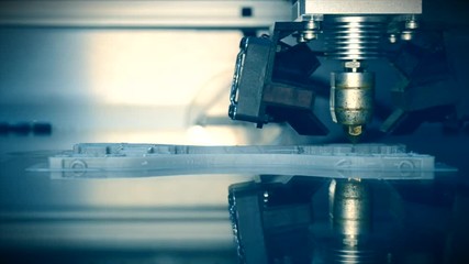 3D printer working. Fused deposition modeling, FDM. 3D printer printing an object from plastic. Automatic three dimensional 3d printer performs plastic. Progressive additive technology for 3d printing