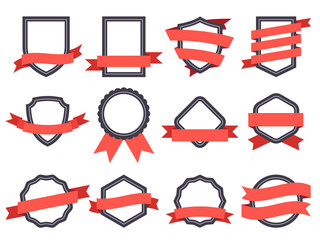 Wall Mural - Flat ribbon banner badge. Genuine banners, frames with ribbons and insignia badges for logo design vector set