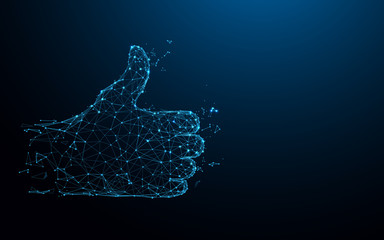 Hand Thumb Up form lines, triangles and particle style design. Illustration vector