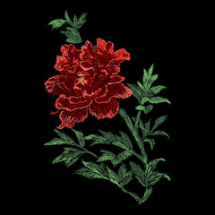 Wall Mural - Peony flowers, embroidery. vector fot t-shirt, print