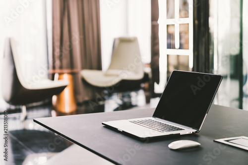 Laptop Computer On Work Table In Modern Luxury Contemporary