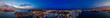 Aerial panorama Miami Beach twilight with neon city lights